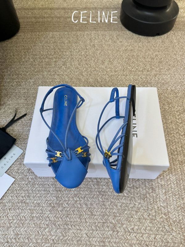 CL Gelie Flat Sandals Blue Calfskin Leather 891050