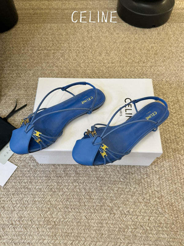 CL Gelie Flat Sandals Blue Calfskin Leather 891050