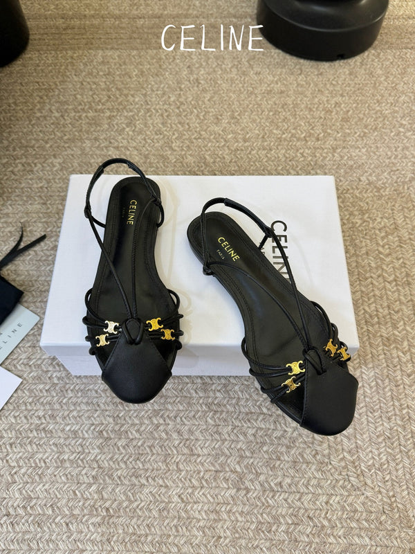 CL Gelie Flat Sandals Black Calfskin Leather 891049