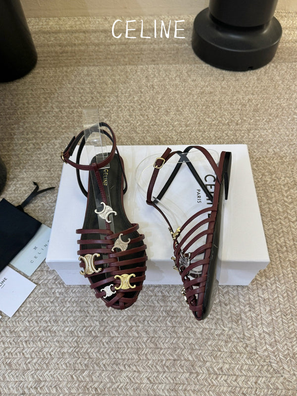 CL Triomphe Ankle Strap Sandals Burgundy Calfskin Leather 891056