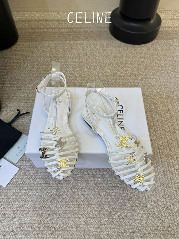 CL Triomphe Ankle Strap Sandals White Calfskin Leather 891055
