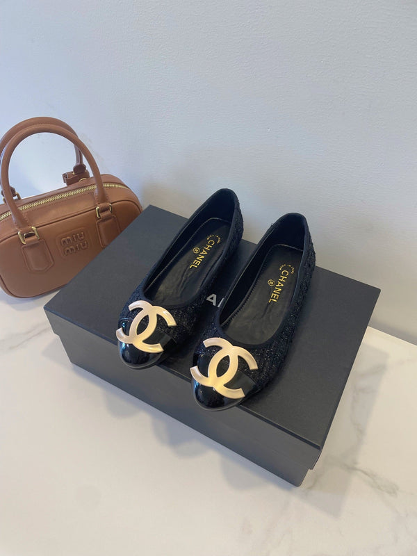 CC 26P Ballet Flats Black Tweed & Patent Leather 890836