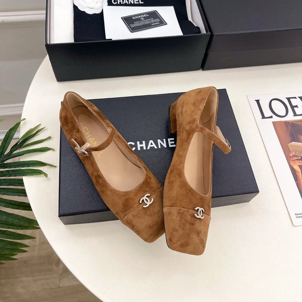 CC Square Toe Mary Jane Flats 2.5cm Brown Suede 891751