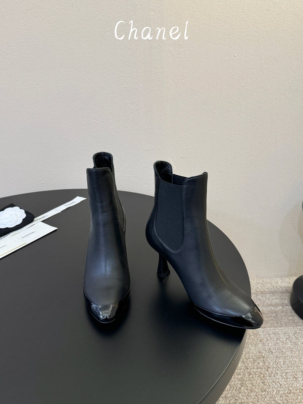 CC Stiletto Ankle Boots Black Lambskin Leather 890937