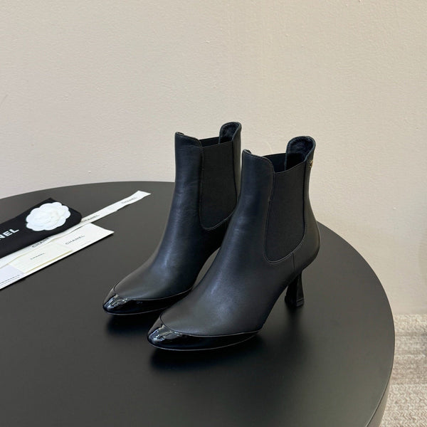 CC Stiletto Ankle Boots Black Lambskin Leather 890937