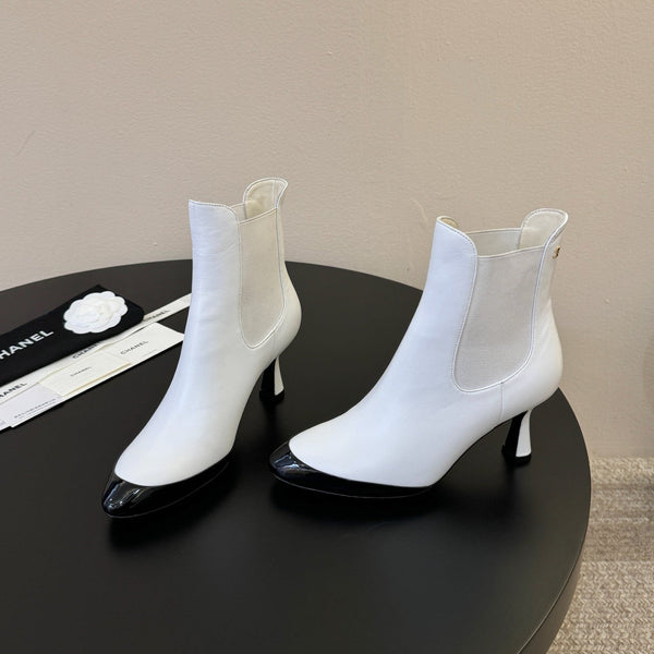CC Stiletto Ankle Boots White Lambskin Leather 890936