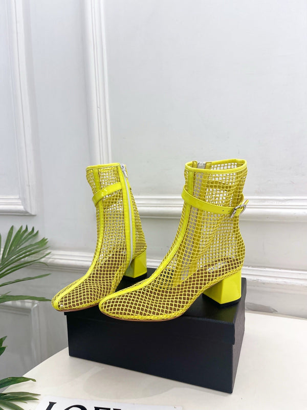 Alaia Boots 5.5cm Fishnet Ankle Boots Yellow Mesh Patent Leather 892044