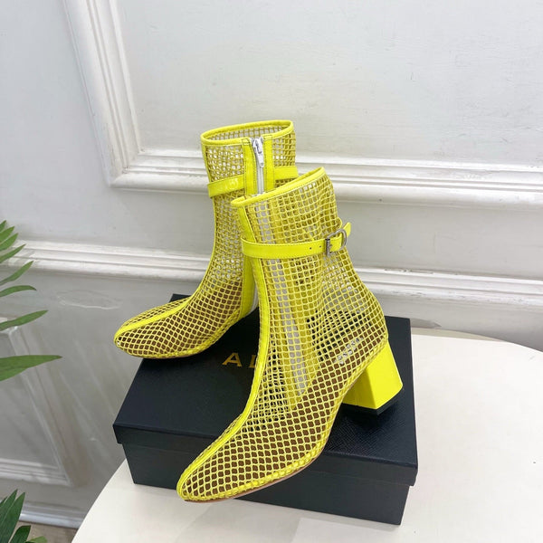 Alaia Boots 5.5cm Fishnet Ankle Boots Yellow Mesh Patent Leather 892044