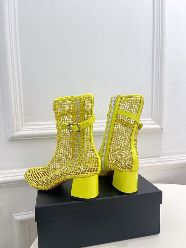 Alaia Boots 5.5cm Fishnet Ankle Boots Yellow Mesh Patent Leather 892044