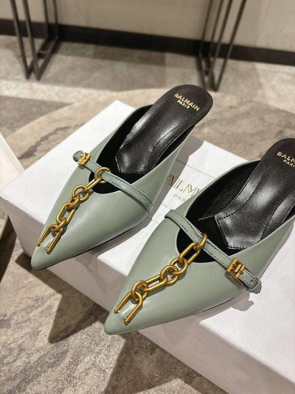 BM 26 Sync Chain Mules Light Green Calfskin Leather 888584