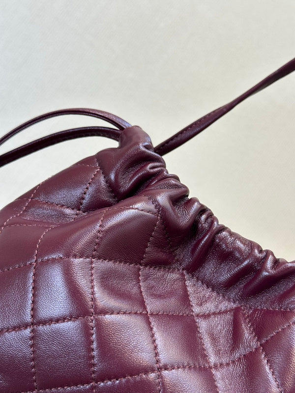 CC Drawstring Bag 22cm Burgundy Lambskin Leather