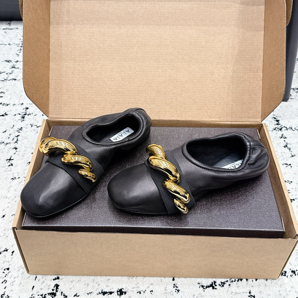 Alai Chain GHW Ballet Flats Black Cowhide Leather 880773