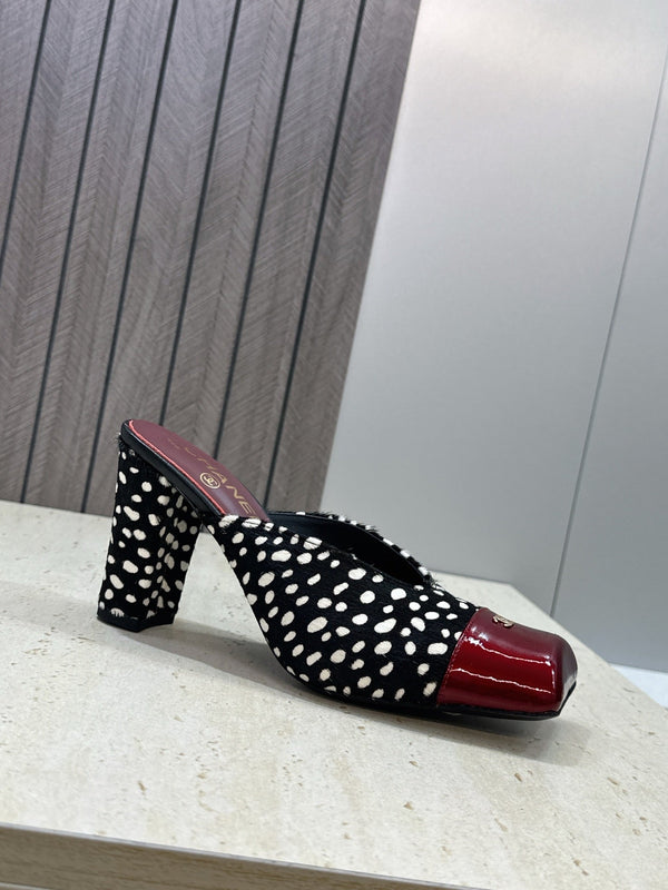 CC Cap Toe Mules 90mm Leopard Black Burgundy Pony Hair & Patent Leather 896858