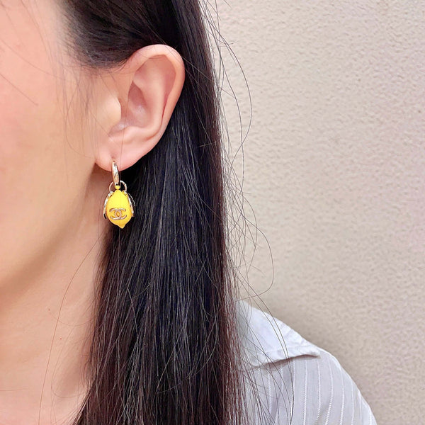 CC Lemon Stud Earrings Yellow Enamel 659651