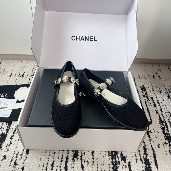 CC 26A Charm Mary Jane Ballet Flats Black Tweed 900755