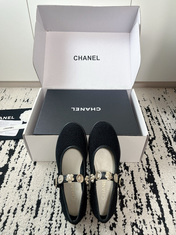 CC 26A Charm Mary Jane Ballet Flats Black Tweed 900755