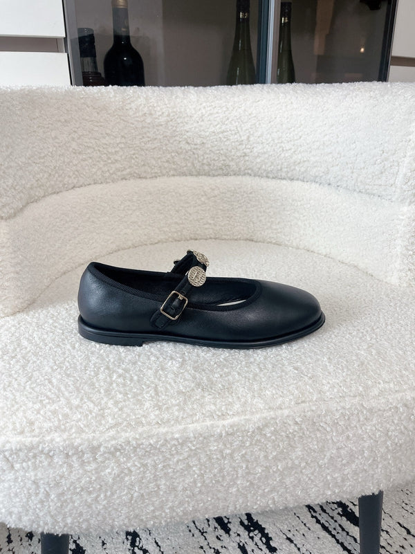 CC 26A Charm Mary Jane Ballet Flats Black Leather 900753