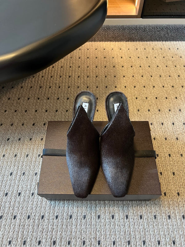 Alaia 26ss Pointed Toe Mules 10cm Black Pony Hair