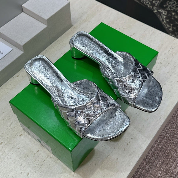 BV 26s Blink Intrecciato Mules 4.5cm Silver Metallic Leather 896574