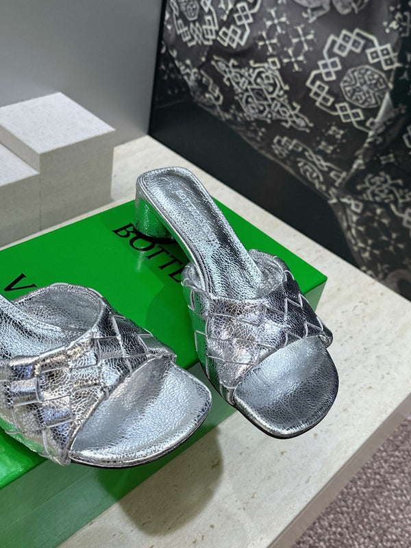 BV 26s Blink Intrecciato Mules 4.5cm Silver Metallic Leather 896574