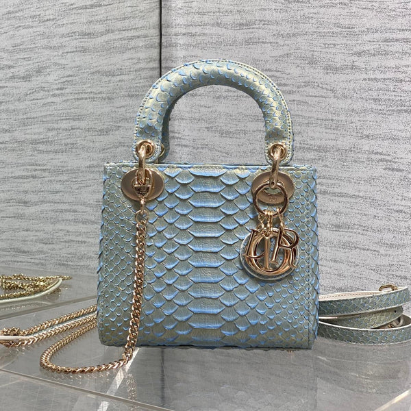 CD Mini Lady Dior Bag 17cm Blue Snakeskin Leather GHW 159996