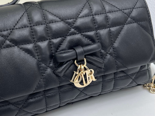 CD My Tender Top Handle Mini Bag 21cm Black Macrocannage Leather 159481