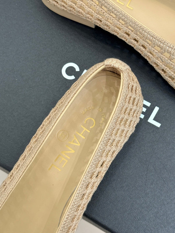 CC Mesh Woven Ballet Flats Beige Woven Fabric 904674