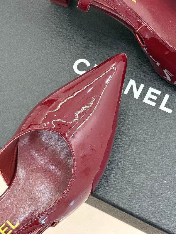 CC 26A Pointed Toe Slingback Pumps Burgundy Patent Cowhide 904667