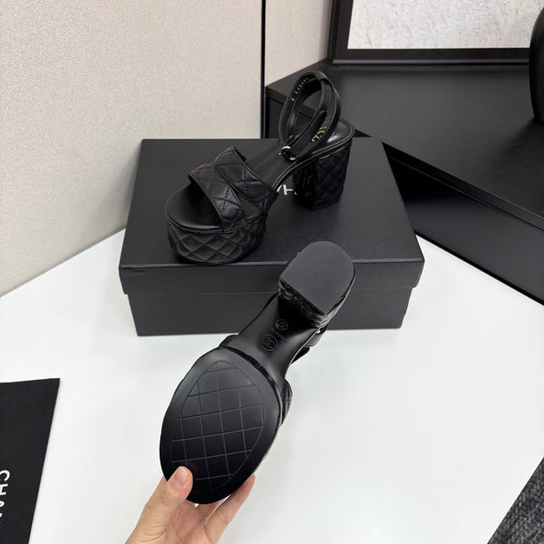 CC Platform Sandals Black Quilted Lambskin 912867