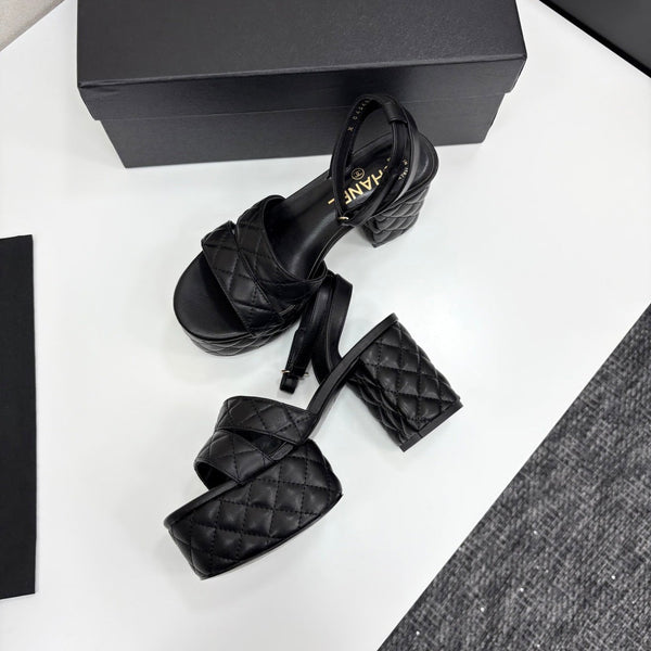 CC Platform Sandals Black Quilted Lambskin 912867