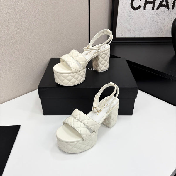 CC Platform Sandals White Quilted Lambskin 912866