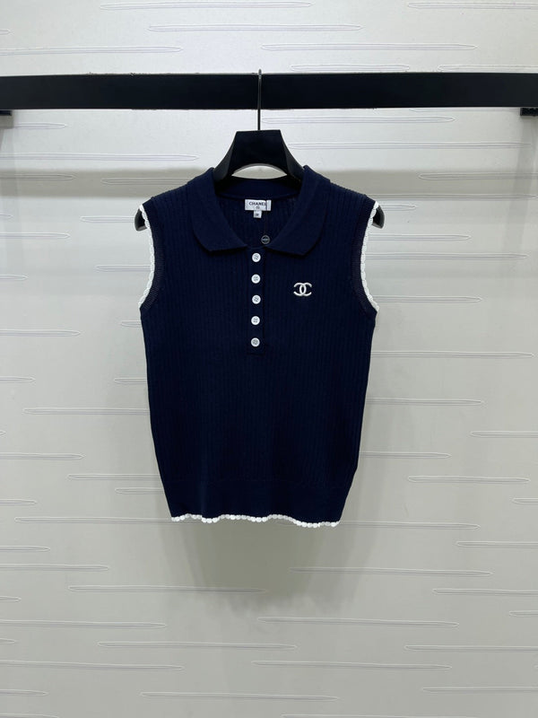 CC Sleeveless Polo Knit Top Wool 406473