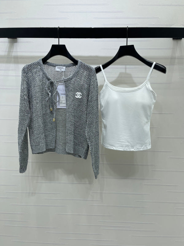 CC Crochet Cardigan & Tank Top Set White Wool 406413