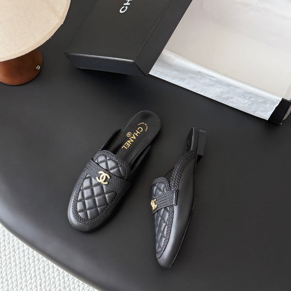 CC Quilted Logo Strap Mules Black Leather 914190