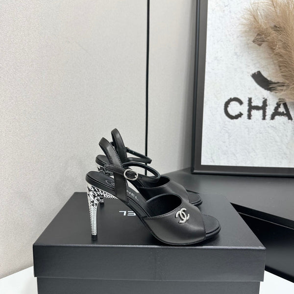 CC Slingback Heel Sandals Black Leather 925716