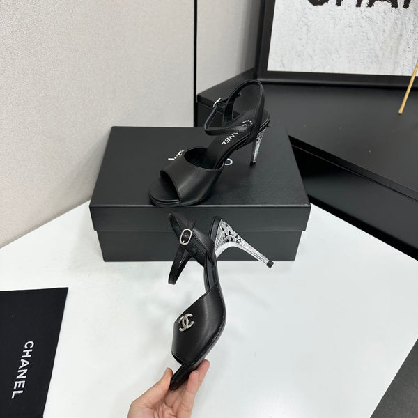 CC Slingback Heel Sandals Black Leather 925716