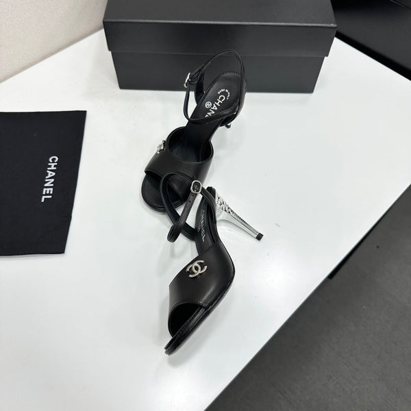 CC Slingback Heel Sandals Black Leather 925716