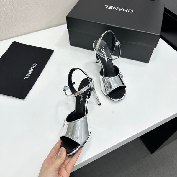 CC Slingback Heel Sandals Silver Mirror Leather 925715