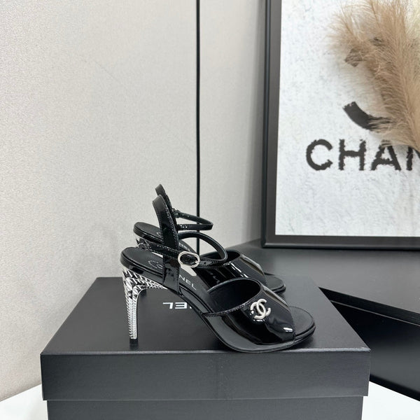 CC Slingback Heel Sandals Black Patent Leather 925713