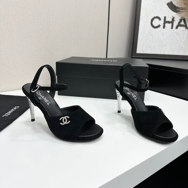 CC Slingback Heel Sandals Black Suede Leather 925712