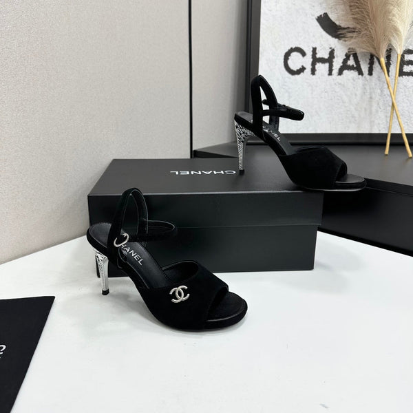 CC Slingback Heel Sandals Black Suede Leather 925712