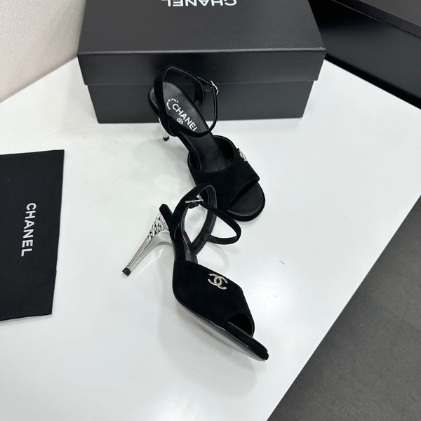 CC Slingback Heel Sandals Black Suede Leather 925712