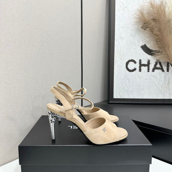 CC Slingback Heel Sandals Beige Suede Leather 925653