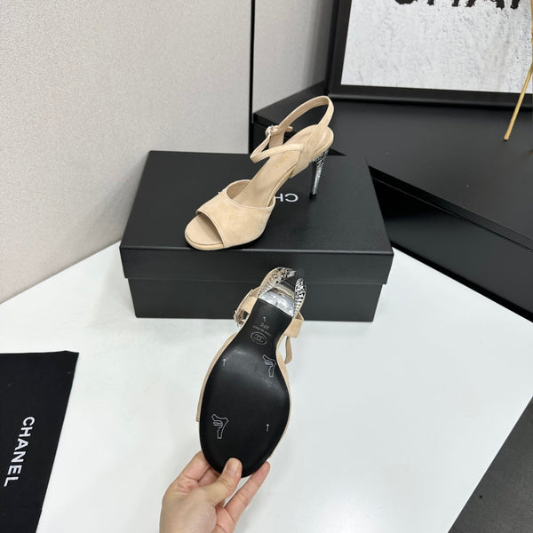 CC Slingback Heel Sandals Beige Suede Leather 925653
