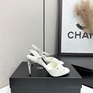 CC Slingback Heel Sandals White Suede Leather 925651