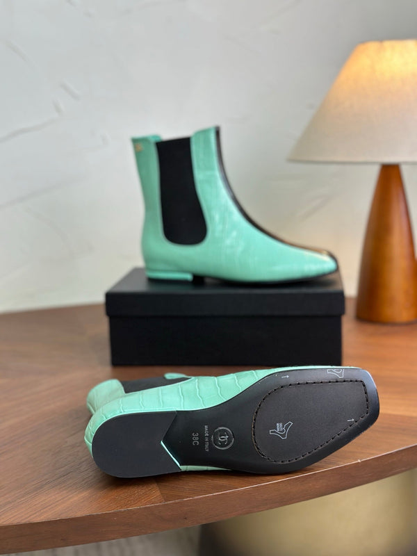 CC Métiers d'Art 2026 Short Boots Mint Green Croc-Embossed Leather 938119