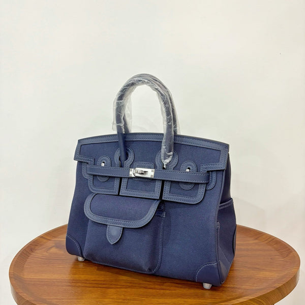 HM Birkin Cargo 25CM Handbag Navy Swift Canvas