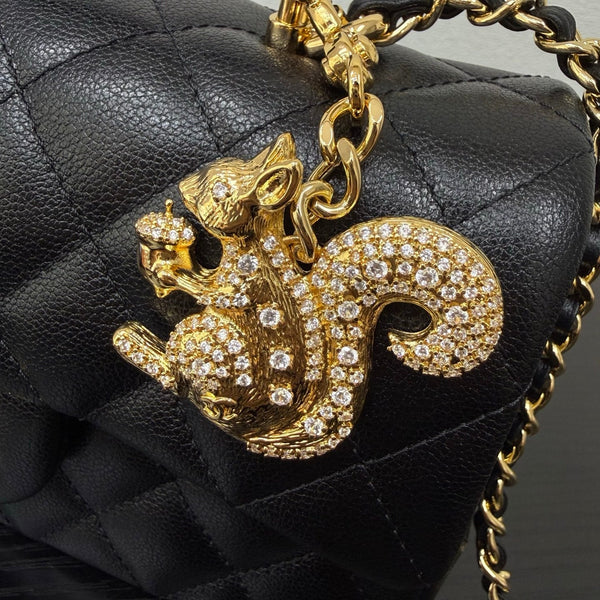 CC 26P Top Handle Classic Flap 20 Squirrel Charm Black Caviar Leather 163715