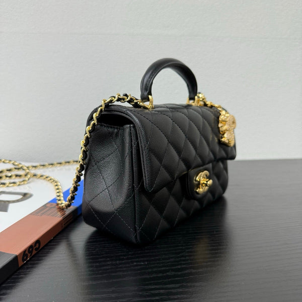CC 26P Top Handle Classic Flap 20 Squirrel Charm Black Caviar Leather 163715