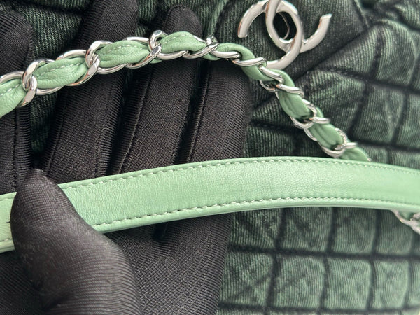 CC Quilted 32cm Maxi Flap Bag Green Imported Denim Jeans 162941 162929